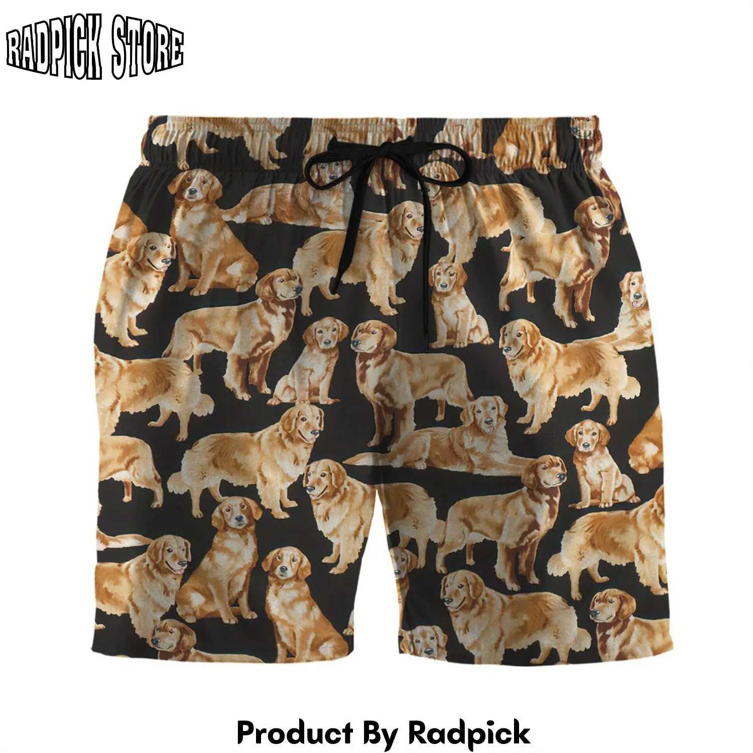 Radpick 3d golden retriever custom beach shorts swim trunks rp631483